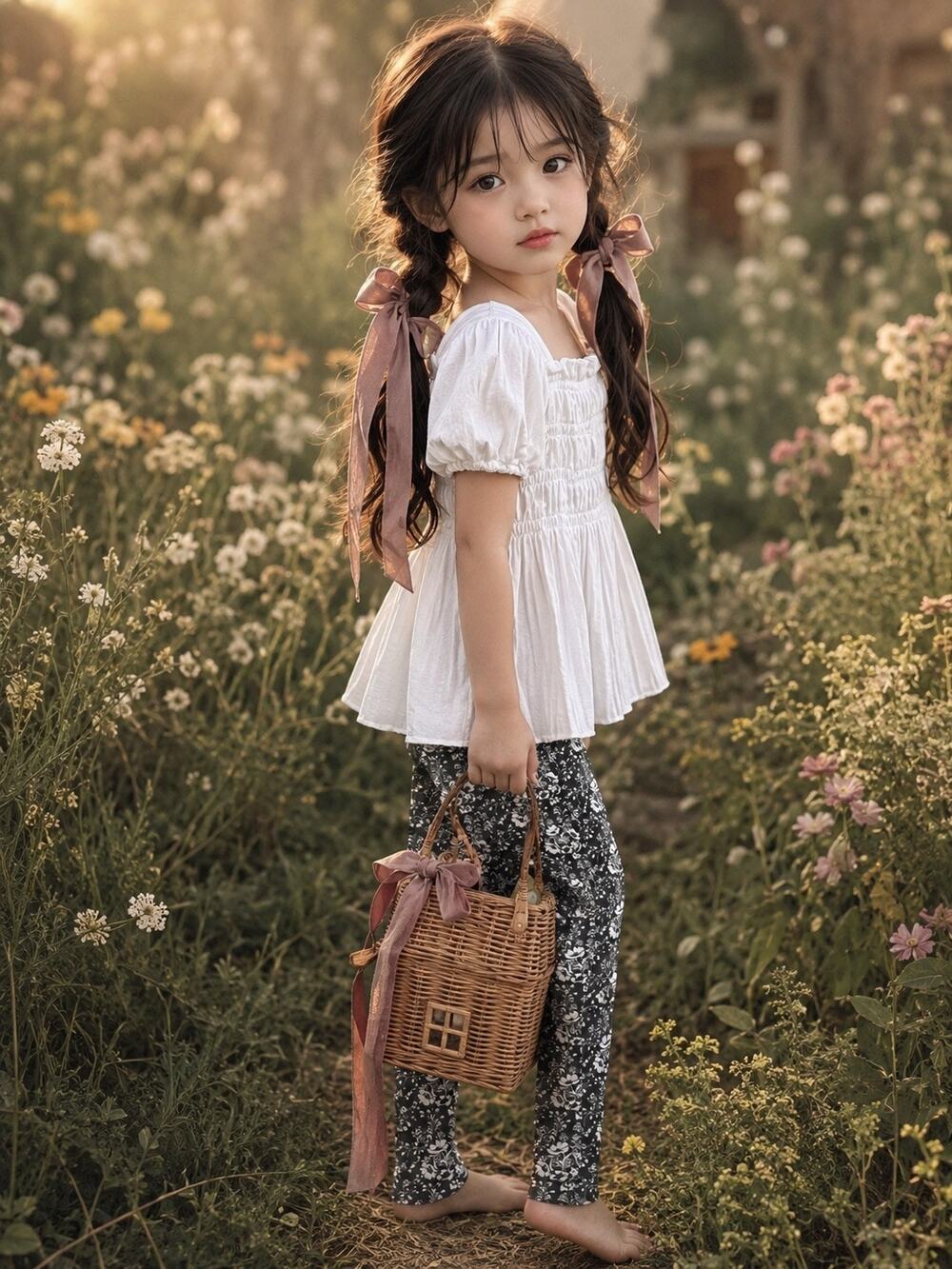 Jamie Kay Organic Blooming Floral Leggings + Gauzy Smocked Puff Slv Top 5/6
